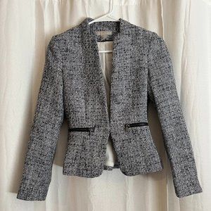 H&M Navy Blue Tweed Collarless Blazer